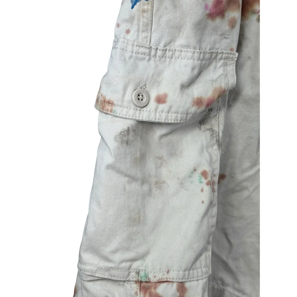 OP Ocean Pacific Paint Splatter Cargo Shorts Y2K Drawstring Men's L 32 Waist